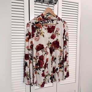 Floral V-Neck Choker Cut Out Top